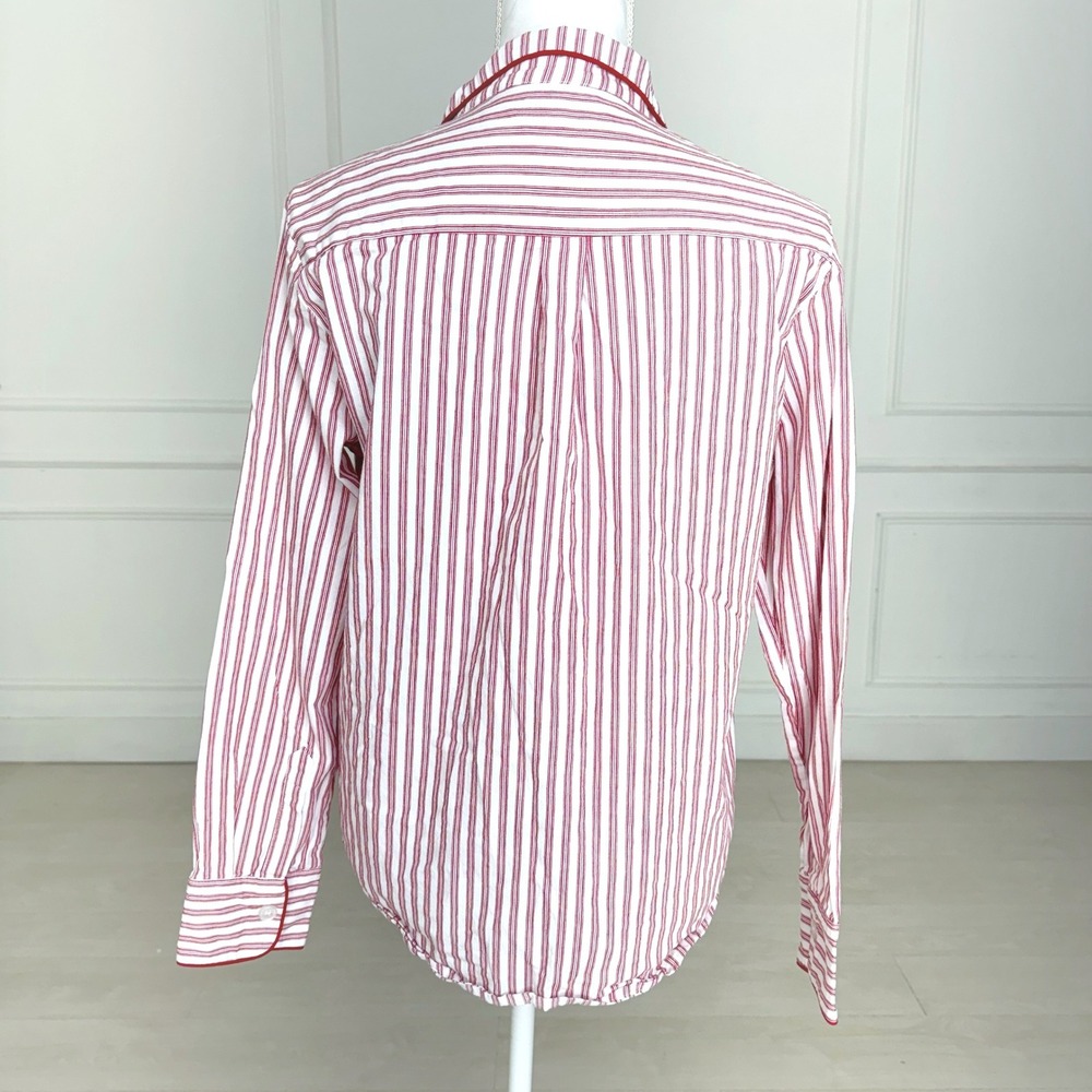 Petite Plume Womens Red White Striped Cotton‎ Pajama Top Button Front Size M - Picture 3 of 7